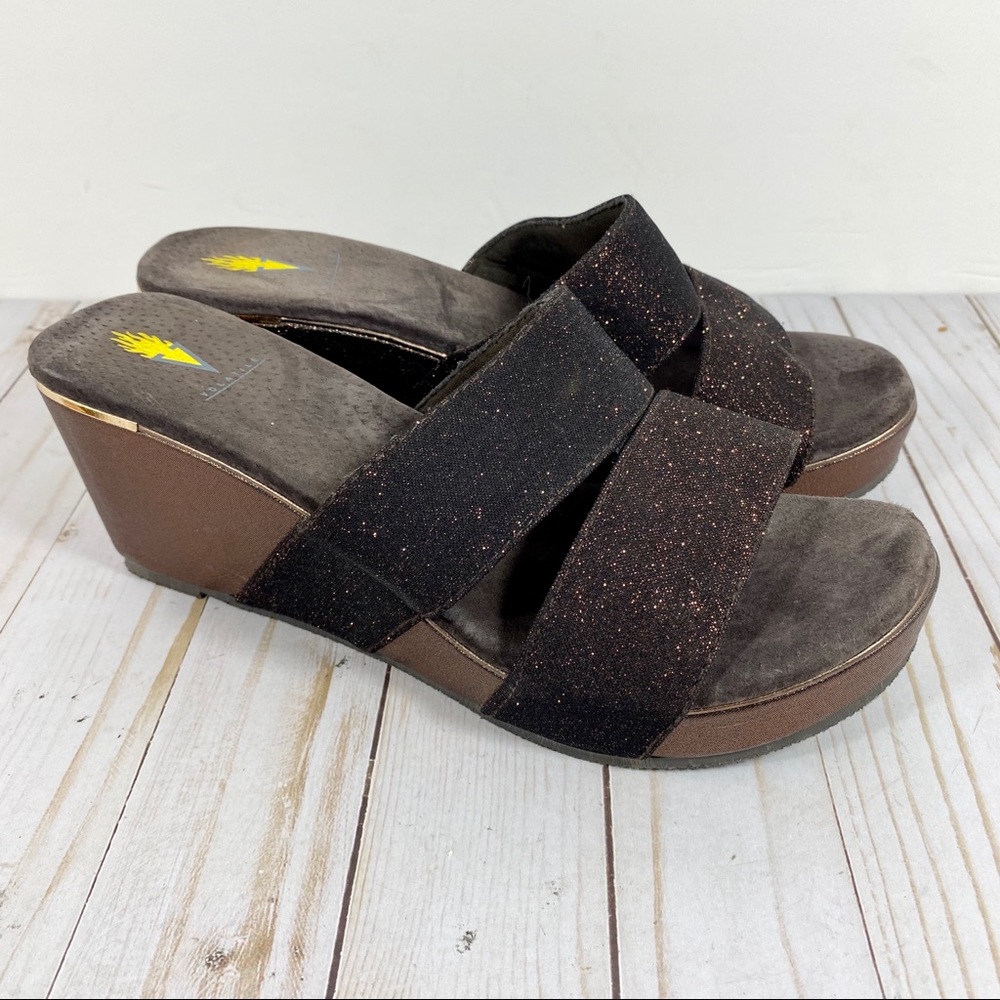 Volatile Sparkle Copper Color Wedge Sandal 10